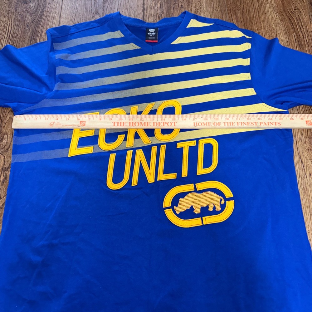 Ecko Unltd Y2K Shirt Men 2XLT Blue Graphic Embroidered Streetwear Hip Hop Skater - Picture 4 of 8